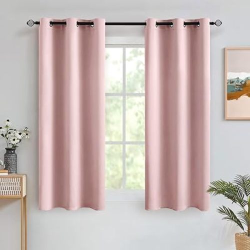 MIULEE Light Pink Blackout Bedroom Curtains 63 Inch Long Light Blocking