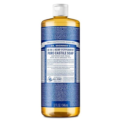Dr. Bronner's Pure-Castile Liquid Soap- Made with Regenerative Organic Certified Oils- 18-in-1 Uses for Face, Body, Hand, Hair, Laundry & More- Vegan, Non-GMO- Body Wash- Peppermint,32oz