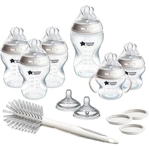 Tommee Tippee Natural Start Grow with Baby Bottle Set, 5oz, 9oz & 11oz Baby Bottles, Slow, Medium & Thicker Flow Breast-Like Nipples with Anti-Colic Valves, Removable Bottle Handles, Self-Sterilizing