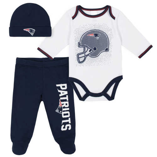 3-Piece New England Patriots Bodysuit, Pant, and Cap Set - 6-9 mos