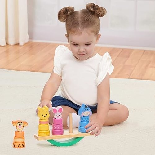 Just Play Disney Wooden Toys Winnie the Pooh Balance Blocks, 17-Piece Set, Officially Licensed Kids Toys for Ages 18 Month