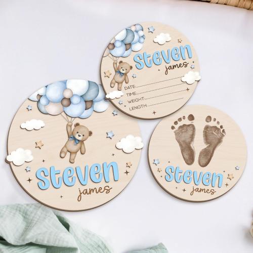 Teddy Bear Baby Announcement Sign, Custom Baby Boy Name Sign For Hospital, Newborn Birth Stats Sign, Baby Name Reveal, Baby Shower Gift