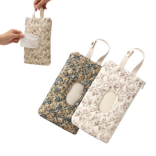 Quilted Floral Hanging Baby Wipe Pouch - Portable Mommy Bag for Wipes & Diapers, Refillable Wet Wipes Bag & Diaper Wipe Pouch, Compact Wipes Holder for Diaper Bag (2pcs-Mix)