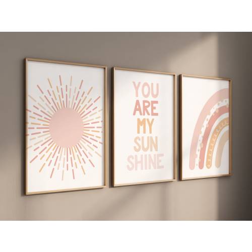 Nursery prints rainbow, boho nursery, blush pink, you are my sunshine, rainbow nursery, boho prints, girl nursery prints, blush nursery