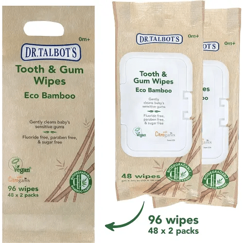 Dr. Talbot's Eco Bamboo Baby Tooth and Gum Wipes Naturally Inspired With Citroganix, 2-pack, 96 count