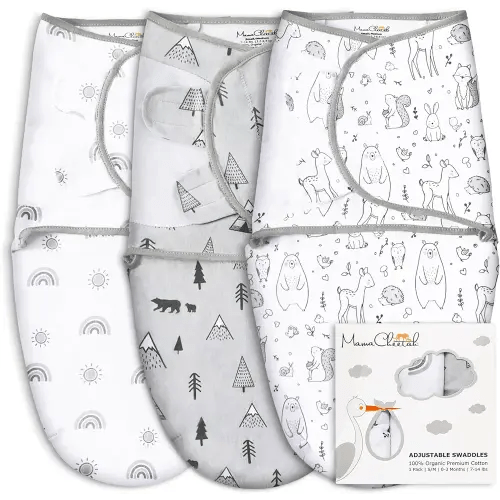 Mama Cheetah Baby Swaddle Sack, Organic Swaddle Blanket, Newborn Swaddle Sleep Sacks, Adjustable Swaddle Wrap, Easy Swaddles for Boy Girl 0-3 Month, Baby Essentials, Nursery Swaddling, 3-Pack, Grey