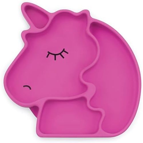 Bumkins Toddler and Baby Suction Plate, Silicone Divided Grip Dish, Babies and Kids, Baby Led Weaning, Children Feeding Supplies, Non Skid Sticky Bottom, Platinum Silicone, Ages 6 Months Up, Unicorn