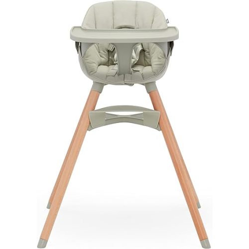 Lalo The Chair Convertible 3-in-1 High Chair - Wooden High Chair for Babies & Toddlers, Baby High Chair with Dishwasher Safe Tray, Adjustable Footrest & Machine Washable High Chair Cushion, Sage
