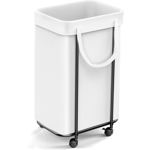 Wheels Laundry Hamper, Laundry Basket Organizer, 90 Litre Small Dirty Clothes Basket with Removable Lined Bag for Bathroom and Bedroom Storage (White)