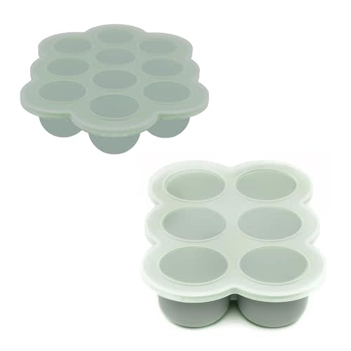 WeeSprout Silicone Baby Food Freezer Trays 2-Pack Bundle - Ten 1.5oz & Six 3oz Portions - Clip-on Lids - Homemade Purée & Breast Milk Storage