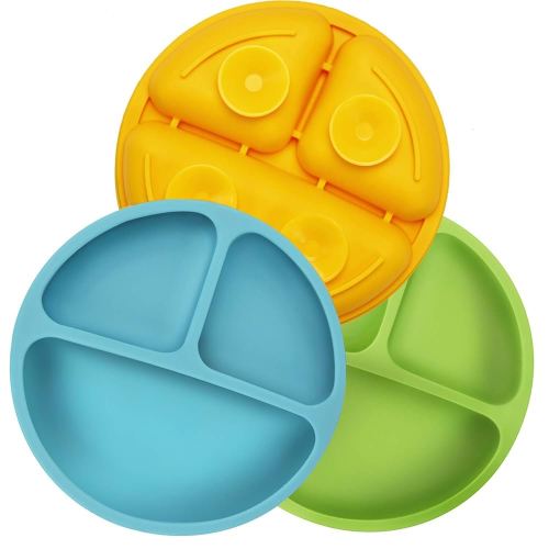 Amazon.com: PandaEar Divided Unbreakable Silicone Baby and Toddler Plates - 3 Pack - Non-Slip - Dishwasher and Microwave Safe - Silicone (Blue Green Brown) : Baby