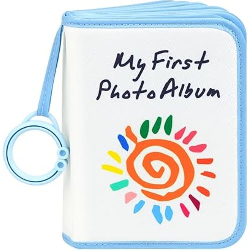 Baby's My First Family Album Holds 21 4x6 Photos, Baby Sun Photo Album Soft Cloth Family Book,My First Photo Book for Baby or Toddlers,Cute Book Gift for Babies Shower Newborns Family Photos (Blue)