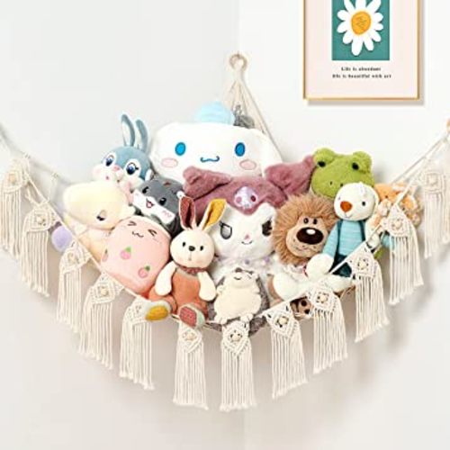 NIXX YU Stuffed Animal Net or Hammock, Macrame Toy Hammock Hanging Pet Net for Squishmallow Plushie Holder Teddy Bear Organizer Kids Room Storage Ideas (41"x41"x57")
