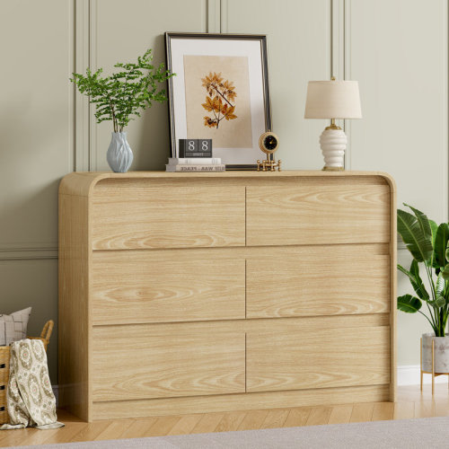 Ebern Designs Natural 6-drawer Dresser,47.3"W Double Dresser With Rounded Edges For Bedroom,Wooden Chest Of Drawers | Wayfair