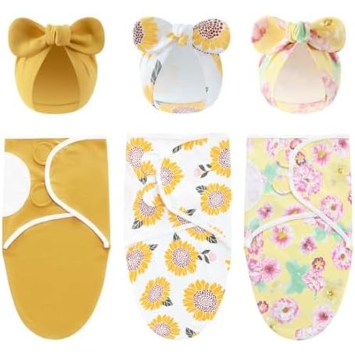 Baby Swaddle Sleep Sack with Hat Set for 0-3 months 3-Pack Soft Cotton Newborn Wearable Swaddle Wrap for Girls Boys