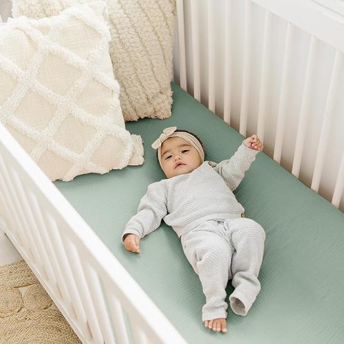 Konssy Muslin Fitted Crib Sheets for Standard Crib Mattress, Color: Light Green