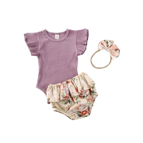 3Pcs Newborn Infant Baby Girl Clothes Ruffle Romper Bodysuit Floral Shorts Summer Outfit