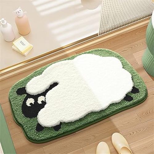 Bathroom Rug Cute Animal Pattern Fun Bath Mat, Microfibre Soft Oval Rug, Rubber Back, Multi-Color, Durable, Machine Wash Bath Mat for Bathroom Floor, 19.7"x 30", (Sheep)