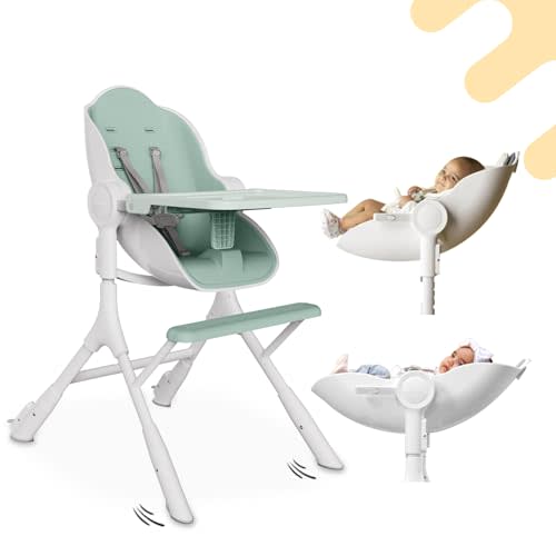 Oribel Cocoon Z High Chair & Baby Lounger | Perfect High Chair for Toddlers/Newborns | Glides Easily on All Surfaces | Secure Locks | Convertible Chair for Napping & Feeding (Avocado Green)