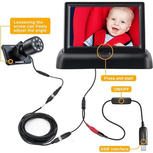 Itomoro Baby Car Mirror, View Infant in Rear Facing Seat with Wide Crystal Clear View,USB Easy Install baby car monitor 1080p - with USB