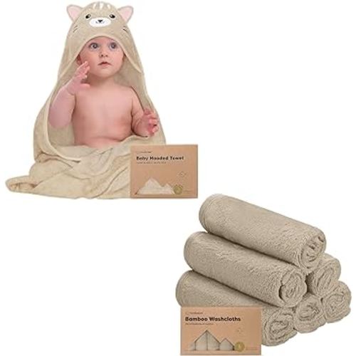 KeaBabies Baby Hooded Towel and 6-Pack Organic Baby Washcloths - Bamboo Viscose Baby Towel - Soft Bamboo Viscose Washcloth - Infant Towels - Baby Wash Cloths - Large Bamboo Viscose Hooded Towel