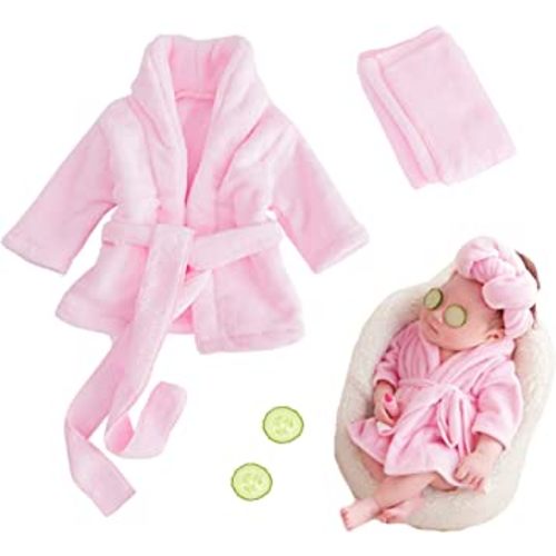 M&G House Newborn Photography Props Bathrobe Outfits Girl Baby Robe Bath Towel Costume Sets 0-6 Months(Pink)
