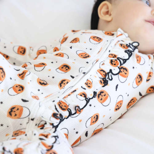 Trick or Treat Bamboo Waffle Ruffle Zipper Footie