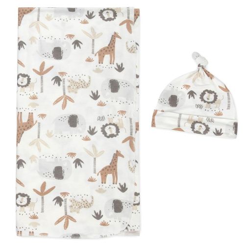 Baby Essentials Super Soft Safari Swaddle Blanket and Hat Set