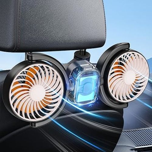 Dealswin Rechargeable Car Fan for Backseat Kids Baby, Battery and USB Dual Power Car Fans, Independent Control 360°Adjustable Dual Head Car Seat Fan Headrest Cooling Fan for Sedan SUV RV Truck Vehicle