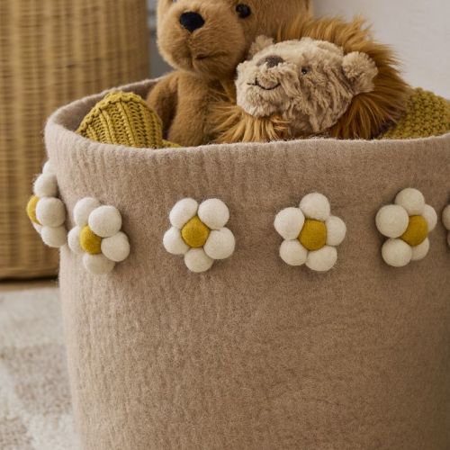 Handcrafted Felt Daisy Bin