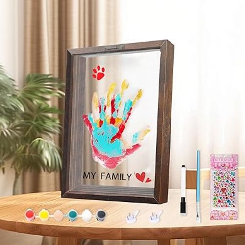 XQC Family Handprint Kit - DIY Craft Keepsake Frame with Clear Boards, Unique Gift for New Families & Pets (Brown)