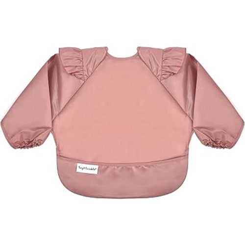 Tiny Twinkle Mess Proof Baby Bib,Waterproof Smock Baby Bib for Eating,Machine Washable Long Sleeve Bib,Baby Led Weaning,Toddler Bib,BLW Supplies(Taupe, Small 6-24 Months)