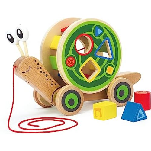 Hape Walk-A-Long Snail Pull Toy |Award Winning Toddler Wooden Push and Pull Toy with Removable Color