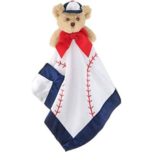Bearington Baby Lil’ Slugger Snuggler, 15 Inch Baseball Plush Stuffed Animal Teddy Bear Security Blanket Lovey for Babies