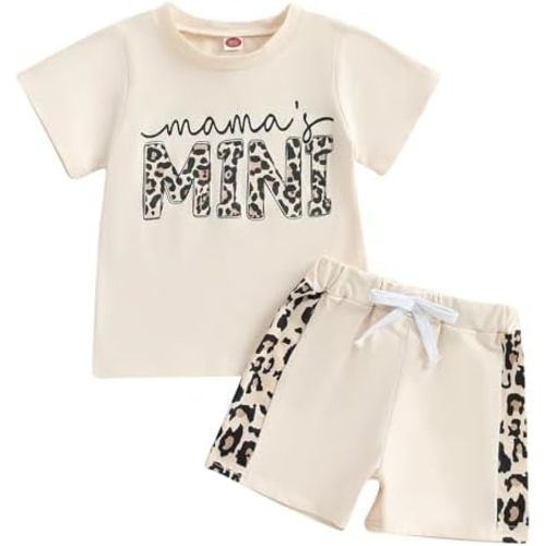 Kupretty Baby Girl Summer Clothes Toddler Outfit Letters Crewneck T-Shirt Shirts Tee Tops + Patched Shorts Set