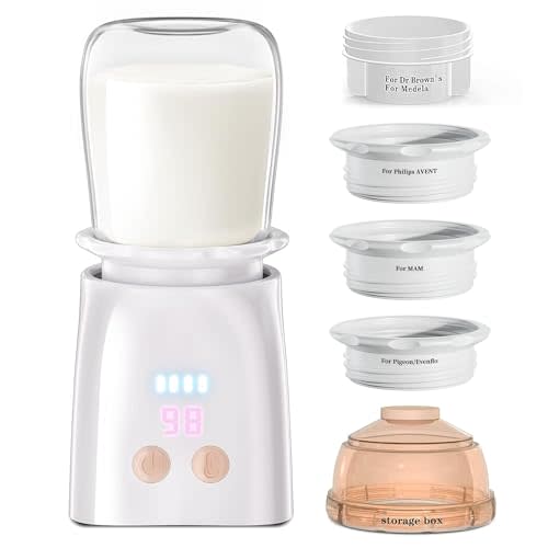 Hopebig Bottle Warmer, Fast Heating Portable Bottle Warmer with 4 Adapters, Rechargeable Travel Bottle Warmer with Smart Temperature Control, Cordless Baby Bottle Warmer for Breastmilk or Formula
