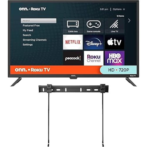 ONN 32-inch Roku Smart TV LED + Free Wall Mount with Wi-Fi Connectivity and Mobile App | Flat Screen TV Compatible with Apple Home Kit | Alexa and Google Assistant (Renewed)
