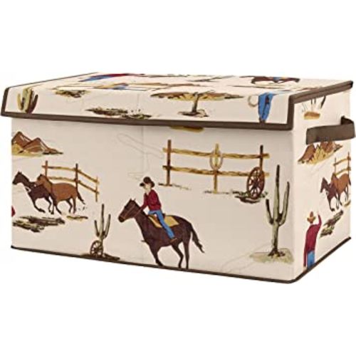 Sweet Jojo Designs Cowboy Wild West Boy Small Fabric Toy Bin Storage Box Chest For Baby Nursery or Kids Room - Tan and Red Western Southern Country