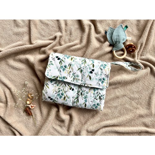 Portable Changing Pad, Organic muslin, Travel changing mat, Waterproof and Portable Baby Nappy Change Mat, Eucalyptus baby gift