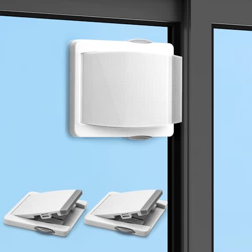 TIJTJHC Sliding Door Lock, 2PCS Upgraded Sliding Door Child Lock for Sliding Glass Doors & Windows & Closet, Durable ABS with 3M Adhesive Backing, Easy Install, No Tool Needed, Sliding Glass Door Lock
