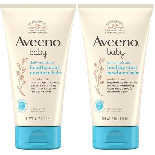 Aveeno Baby Healthy Start Nourishing Newborn Balm,Hypoallergenic Baby Skin Balm with Prebiotic Oat Leaves a Nourishing Layer to Care for Newborn Skin,Fragrance-Free,5 oz,(Pack of 2)