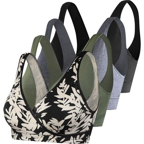 SUIEK 4 Pack Nursing Sleep Bra Maternity Bralette Breastfeeding Comfort Cotton Bras
