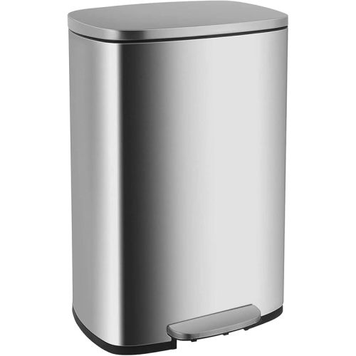 FDW 13 Gallon/50 L Garbage Can Kitchen Trash Can with Lid for Office Bedroom Bathroom Step Trash Bin Fingerprint-Proof Brushed Stainless Steel 13 Gallon / 50 Liter