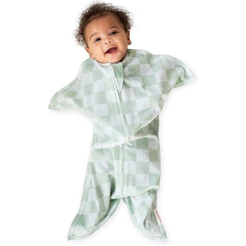 SleepingBaby Zipadee-Zip Transitional Swaddle Sack, 4-8 Month - Roomy Zipper Swaddle for Easy Diaper Changes and Proper Hip Development - Baby Swaddle Sack, Small - Sea Green/Blue