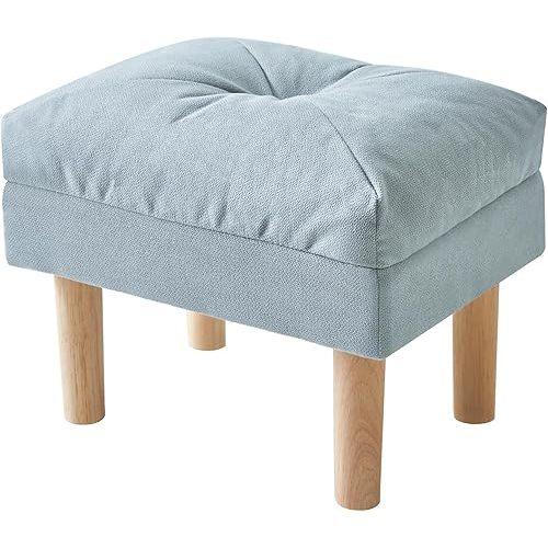 YMYNY 15.75" Small Footstool Ottoman, Footrest with Sponge Padded Seat, Step Stool for Sofa, Bedroom, Living Room, Entryway, Modern Change Shoes Stool, Wood Legs, Light Blue UHBD023BL