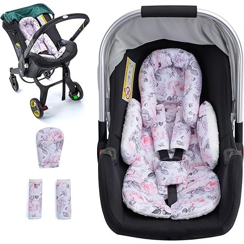 Infant Car Seat Insert, Ultra-Thick Carseat Head & Body Support for Infant, Adjustable Baby Car Seat Head Support with Strap Covers Set, Breathable Baby Car Seat Cushion for Stroller, Swing