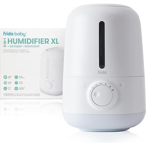 Frida Baby 3-in-1 XL Top Fill Humidifier for Bedroom, 6L Tank Cool Mist Humidifier for Large Rooms + Diffuser, Nightlight, Auto Shut-Off, Quiet, Carry Handle, Night Light, Essential Oil Diffuser