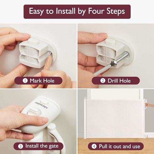 Retractable Baby Gate, Momcozy Mesh Baby Gate or Mesh Dog Gate, 33" Tall,Extends up to 55" Wide, Child Safety Gate for Doorways, Stairs, Hallways, Indoor/Outdoor - White - 33" Tall x 55" Wide
