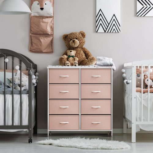 Sorbus Kid Dresser with 8 Fabric Bin Drawers - Pastel Color Furniture Storage Chest - Bedroom, Closet, and Toys Organizer - Pink