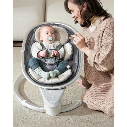 Yacul Electric Baby Swing for Newborns, Infant Swing with 5 Adjustable Motions and Remote Control, Timing Function and Soothing Music, Portable Baby Rocker Swing for 0-6 Months Boys and Girls